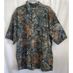 Jahari West Shirt Short Sleeve 100% Cotton Brown Blue Gray Fish Theme Men’s XL